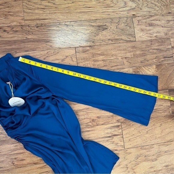 Camila Coelho Midi Dress M Luna Blue Satin Cutout Long Sleeve Navy Ruch Revolve - Picture 9 of 12